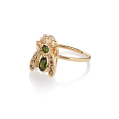 Diamond Tourmaline Gold Bug Insect Ring