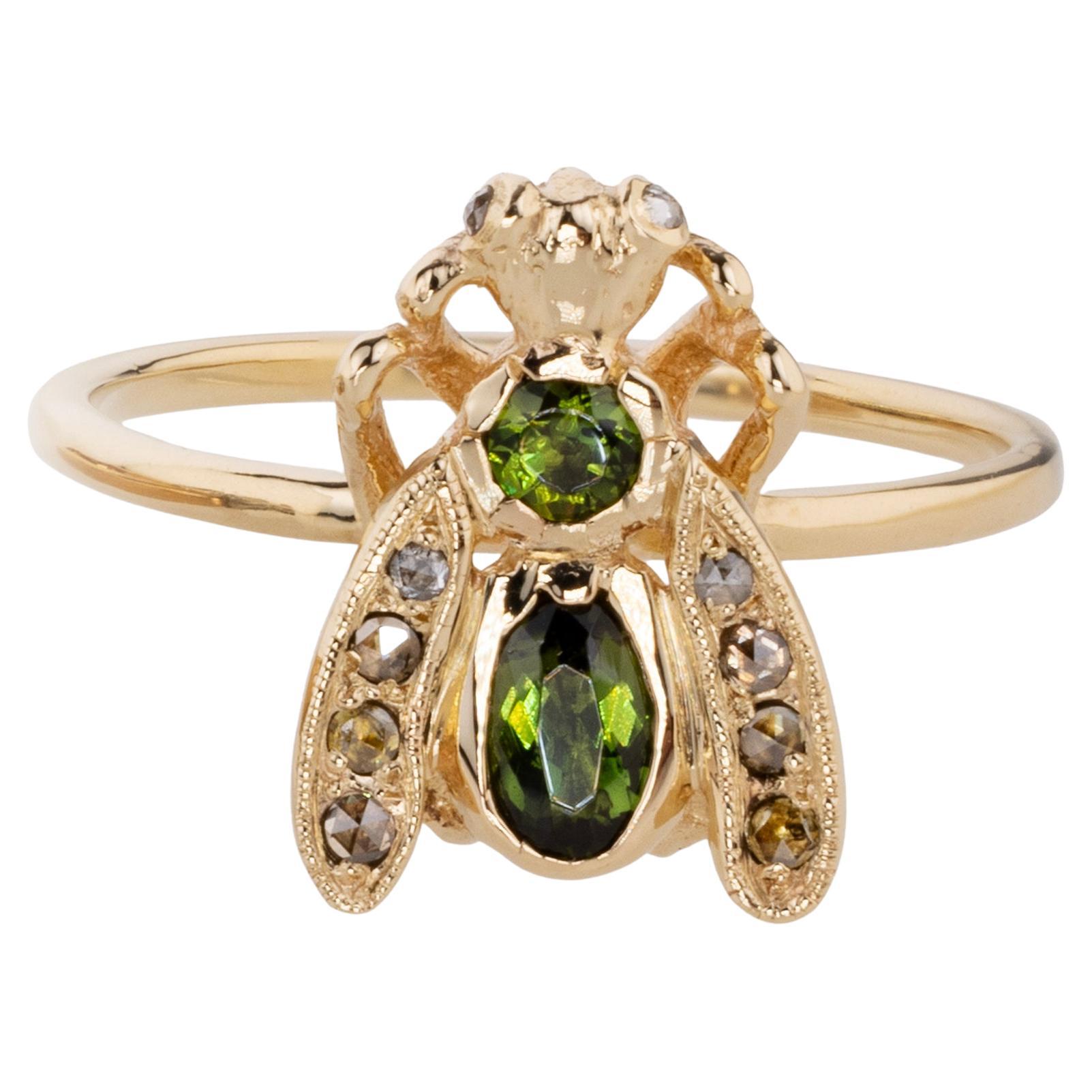 Anello Bug in oro con tormalina e diamanti in vendita