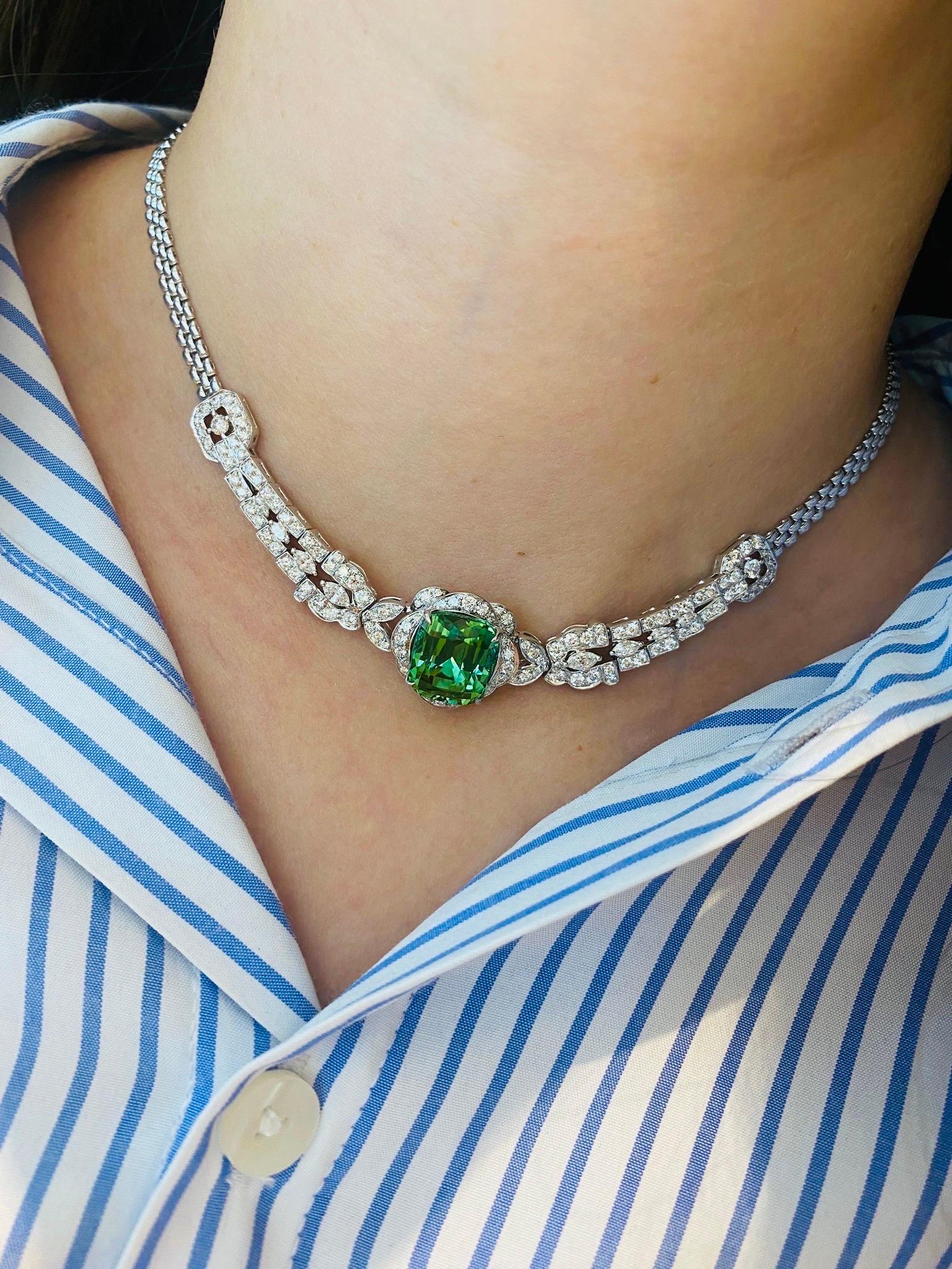 Round Cut Diamond tourmaline necklace. For Sale