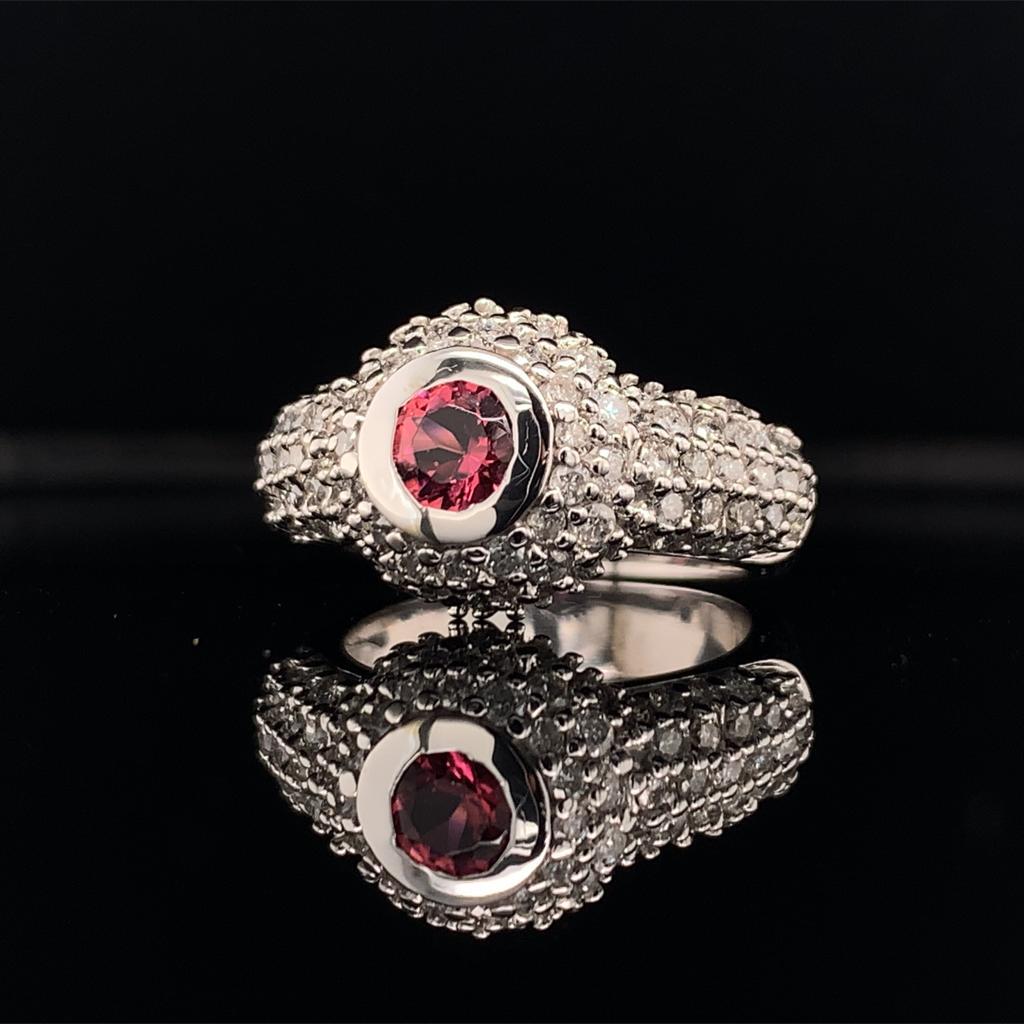 Modern Diamond Tourmaline Ring 1.29 Tcw 14k White Gold Certified For Sale
