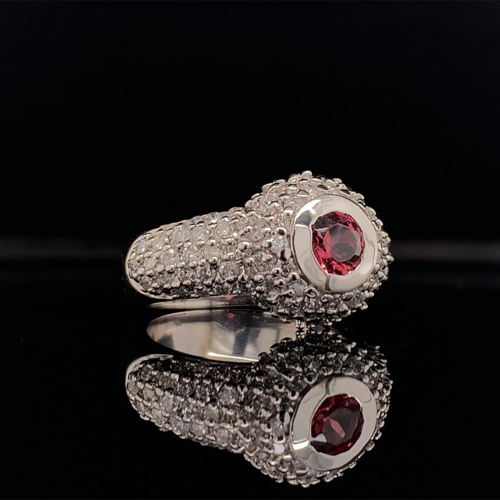 Round Cut Diamond Tourmaline Ring 1.29 Tcw 14k White Gold Certified For Sale