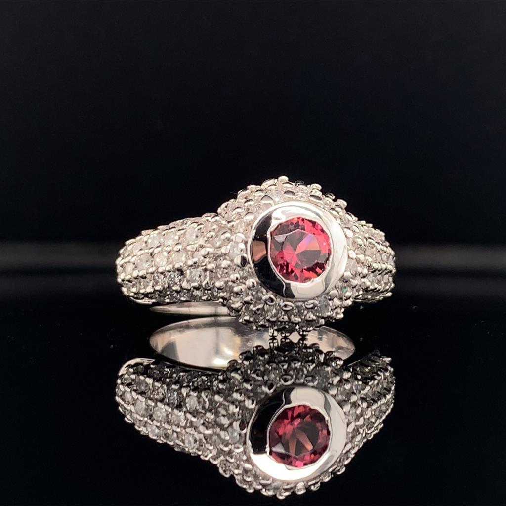 Diamond Tourmaline Ring 1.29 Tcw 14k White Gold Certified In New Condition For Sale In Brooklyn, NY