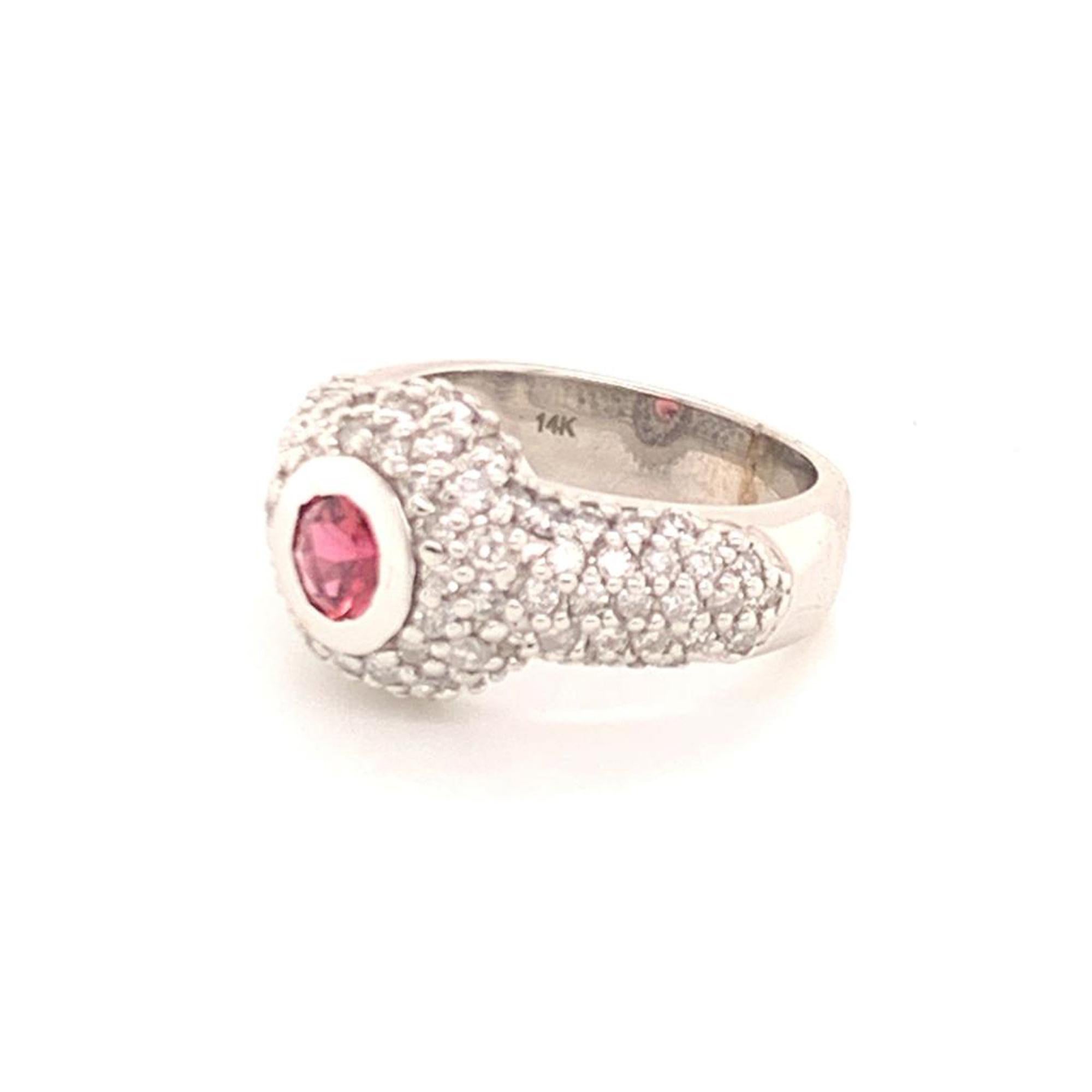 Diamond Tourmaline Ring 1.29 Tcw 14k White Gold Certified For Sale 1