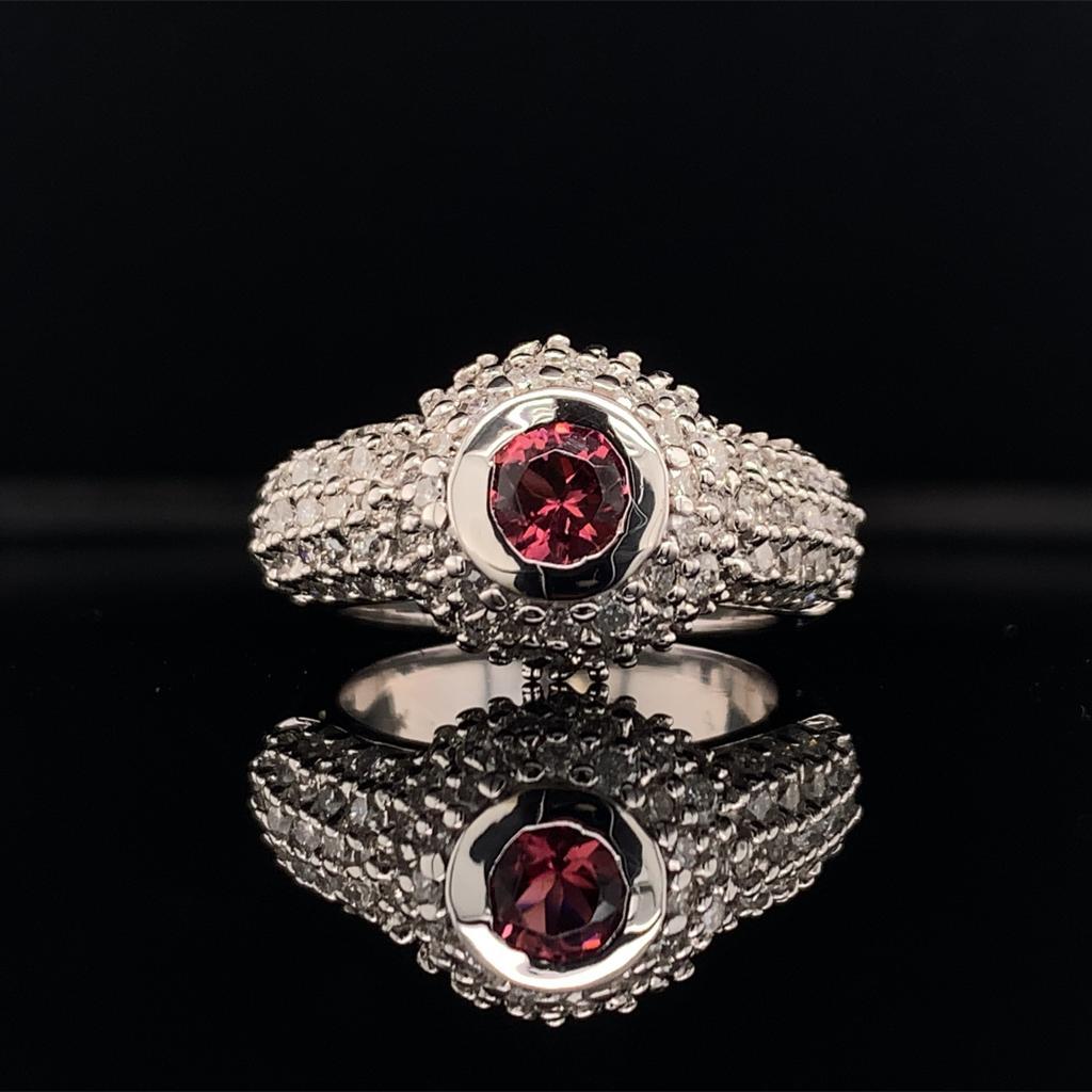 Diamond Tourmaline Ring 1.29 Tcw 14k White Gold Certified For Sale 2