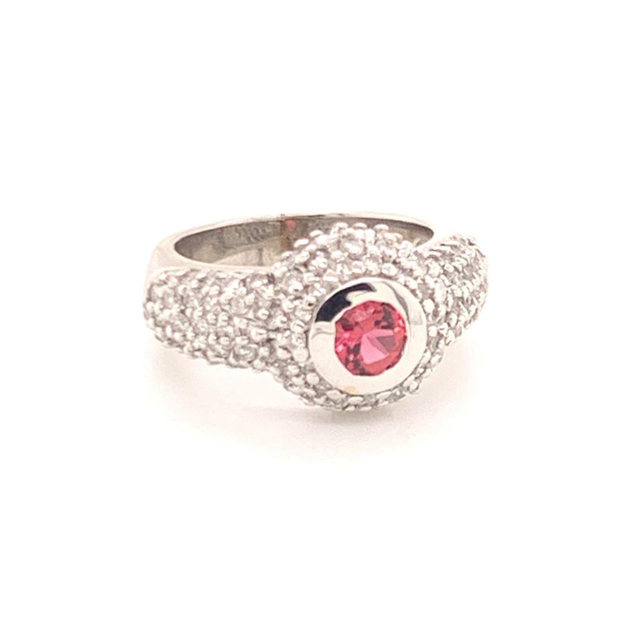 Diamond Tourmaline Ring 1.29 Tcw 14k White Gold Certified For Sale 3