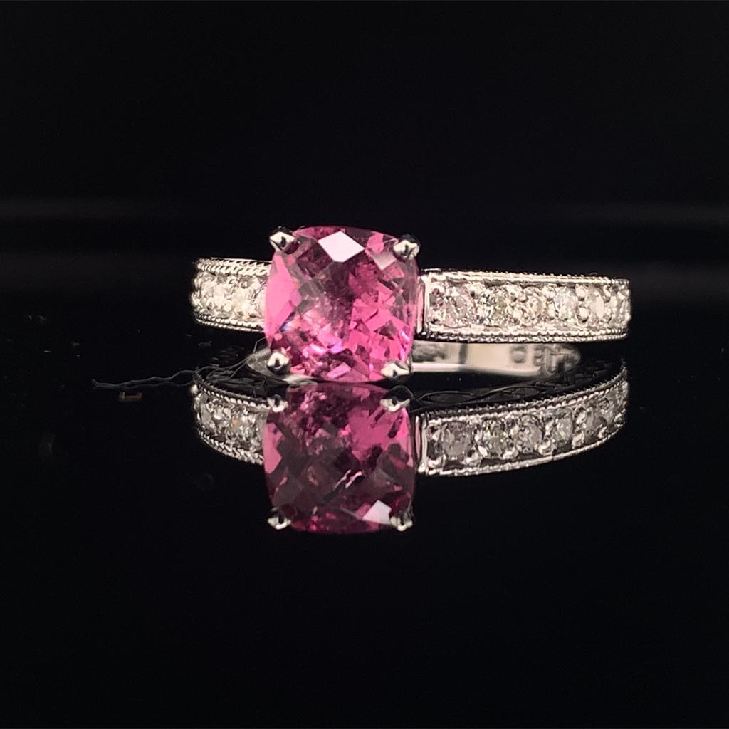 Diamond Tourmaline Ring 2.20 TCW 14k White Gold Women Certified In New Condition In Brooklyn, NY