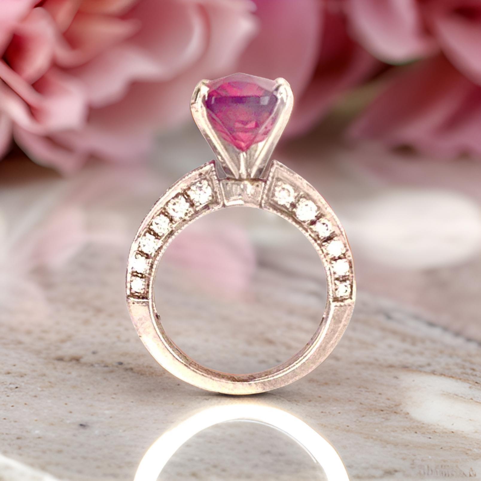 Diamond Tourmaline Rubellite Ring 3 Platinum 3.72 TCW Certified For Sale 5