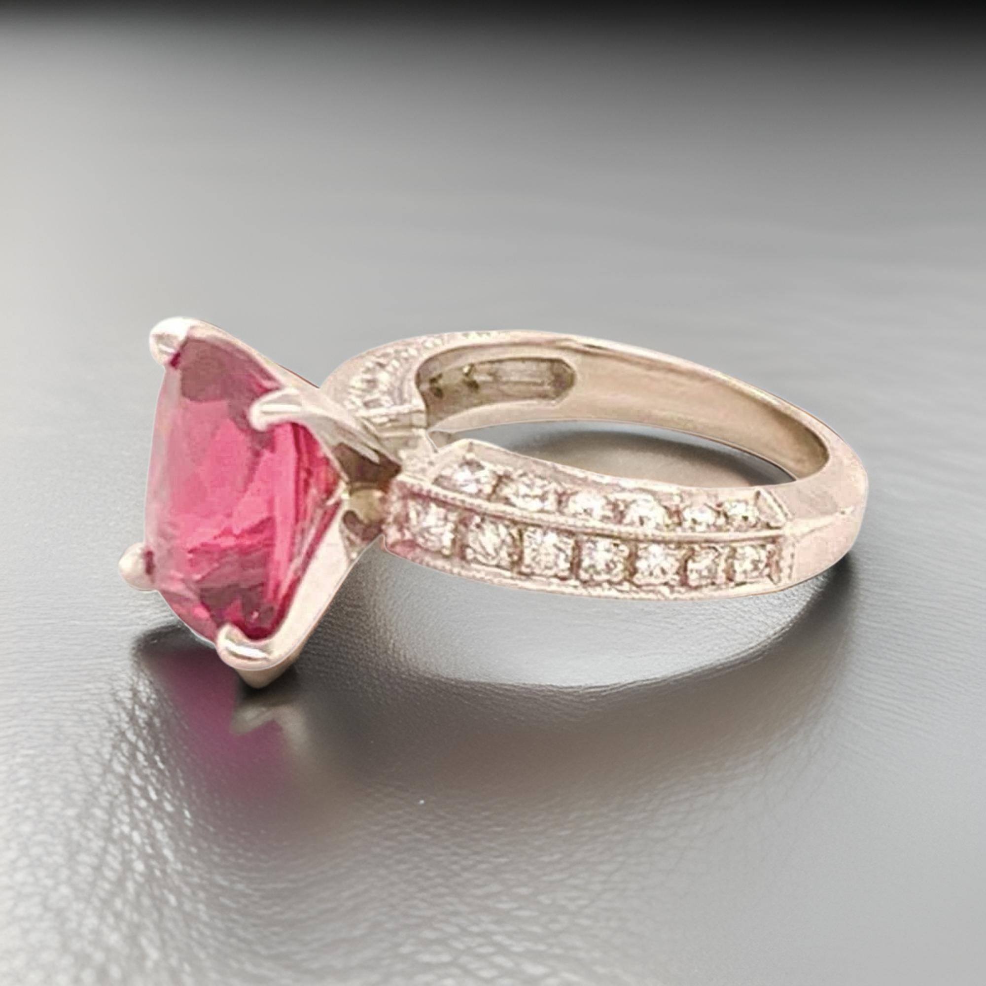 Diamond Tourmaline Rubellite Ring 3 Platinum 3.72 TCW Certified For Sale 9