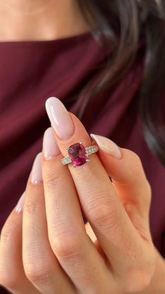 Diamond Tourmaline Rubellite Ring 3 Platinum 3.72 TCW Certified