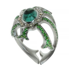 Bague en or blanc 18 carats avec tourmaline, tsavorite et diamants