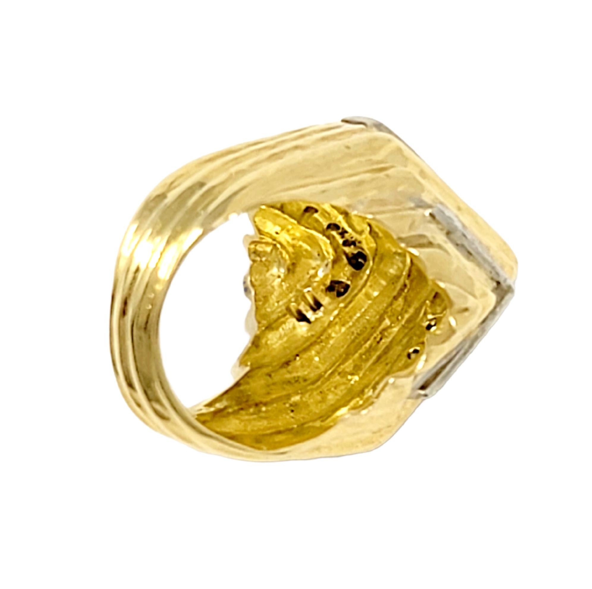 Diamond Tower Dome Chevron Cocktail Ring 14 Karat Yellow Gold F-G / VS For Sale 5