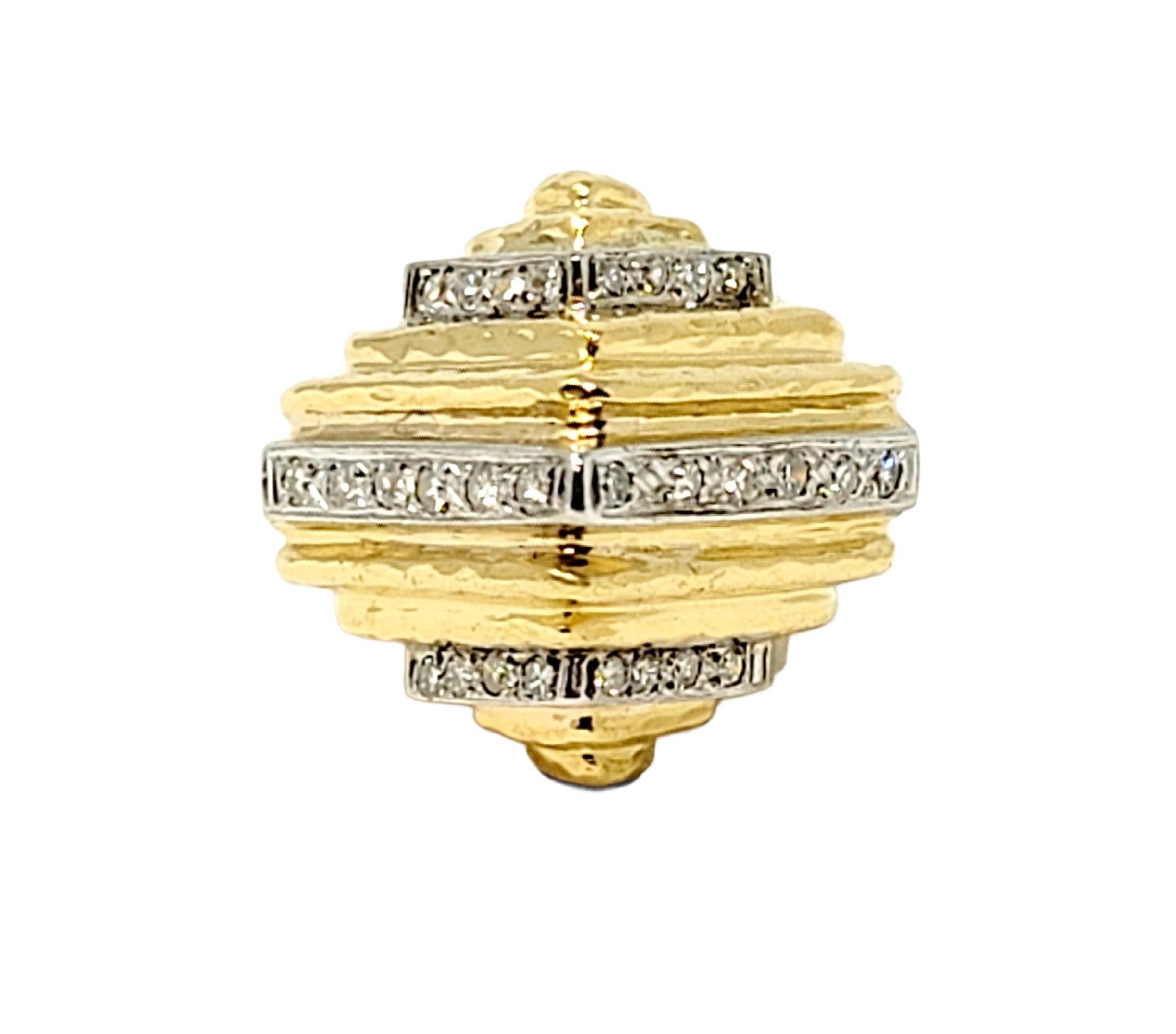 Diamond Tower Dome Chevron Cocktail Ring 14 Karat Yellow Gold F-G / VS For Sale 8