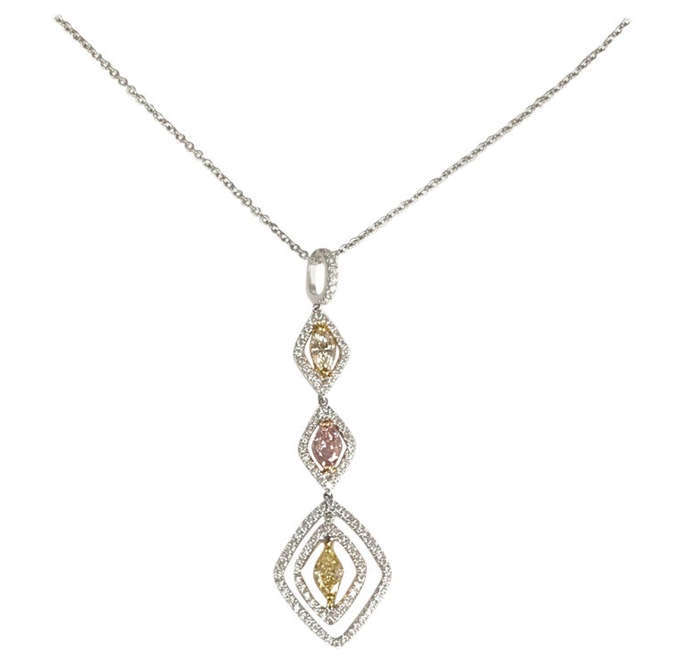 Diamond Town 0.85 Carat Total Diamond Weight Three-Tier Drop Pendant in 18k Gold For Sale