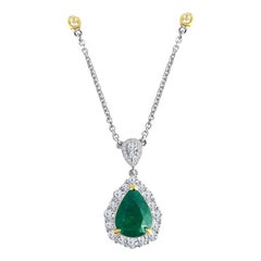 Diamond Town 2.10 Carat Pear Shape Fine Emerald and Diamond Pendant