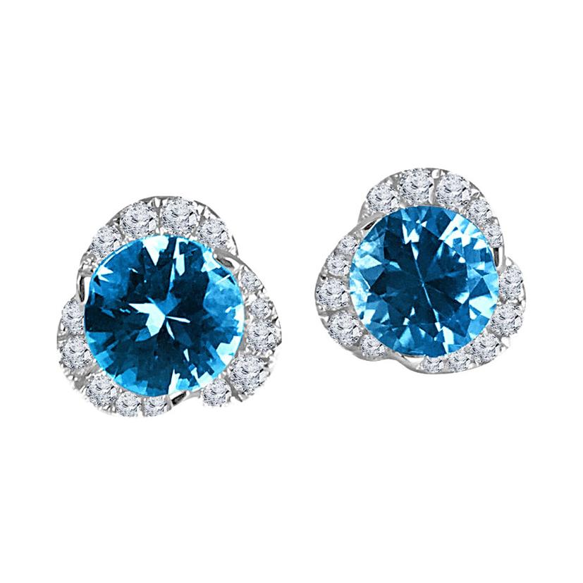 Diamond Town 3.54 Carat Round Blue Zircon and Diamond Earrings