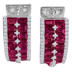 Diamond Town 4.47 Carat Ruby and Diamond Huggie Hoop Earrings in 18 Karat Gold