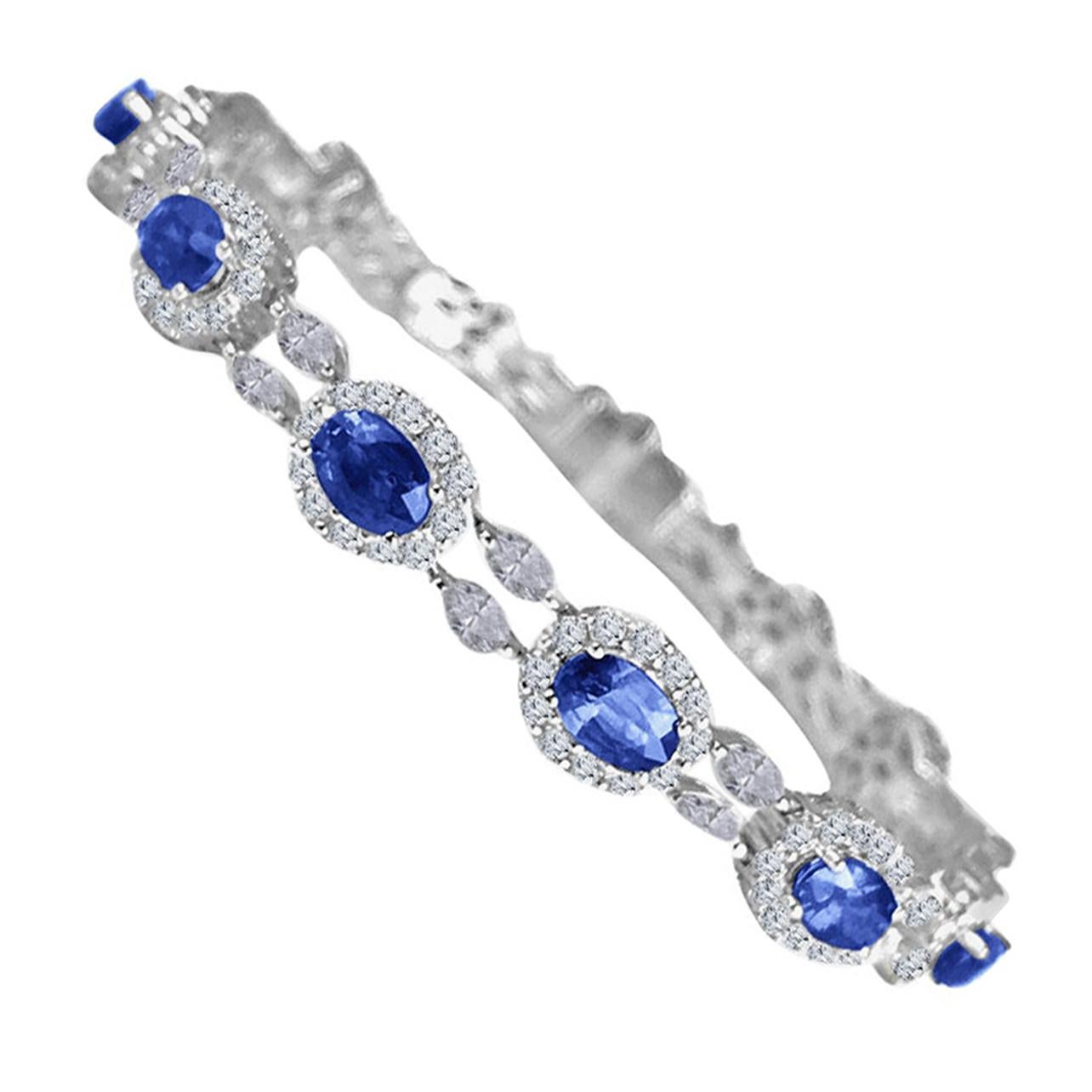 Diamond Town 6.79 Carat Oval Vivid Blue Sapphire and 4.69 Carat Diamond Bracelet