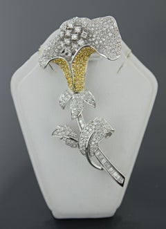 Diamond, Treated Yellow Diamond, 18k White Gold Flower Brooch