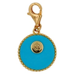 Diamond Tree of Life Yellow Gold Medallion Charm Teal Blue Turquoise Pendant