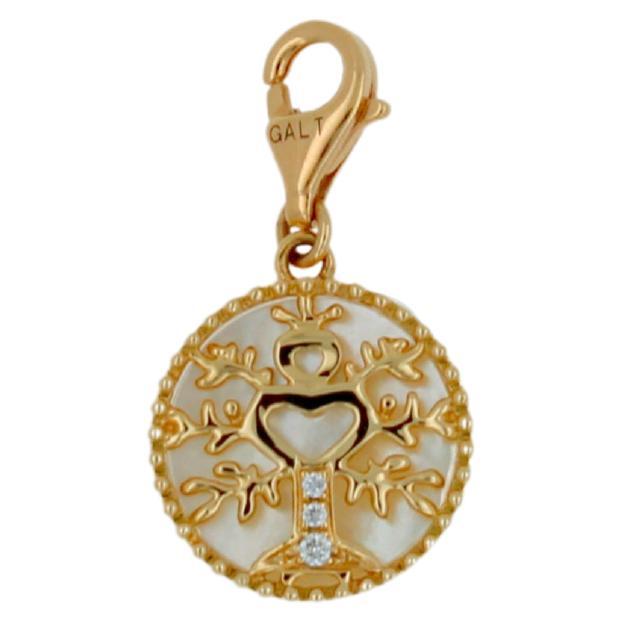 Diamond Tree of Life Plant Nature Flora Gold Medallion Charm White Pearl Pendant
18K Yellow Gold
Charm Only
Natural White Mother of Pearl Gemstone
0.05 cts Diamonds
12 mm Diameter Medallion charm