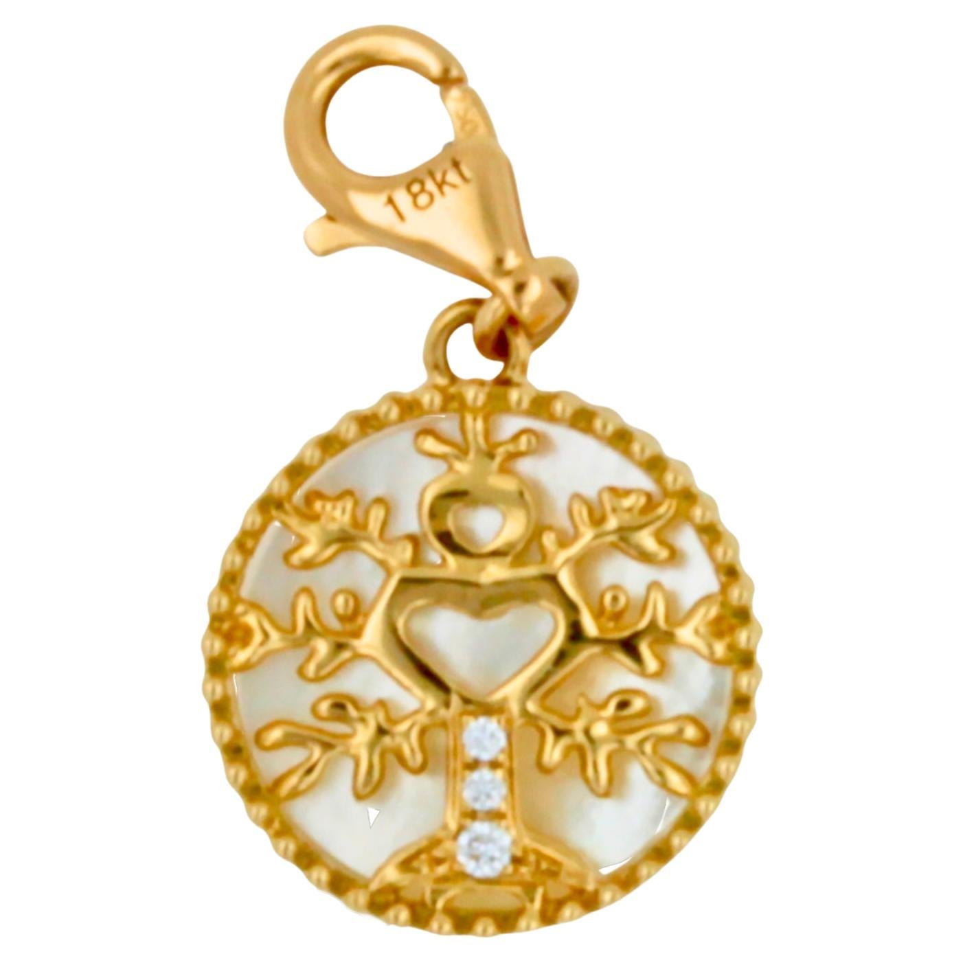Diamond Tree of Life Plant Nature Flora Gold Medallion Charm White Pearl Pendant For Sale