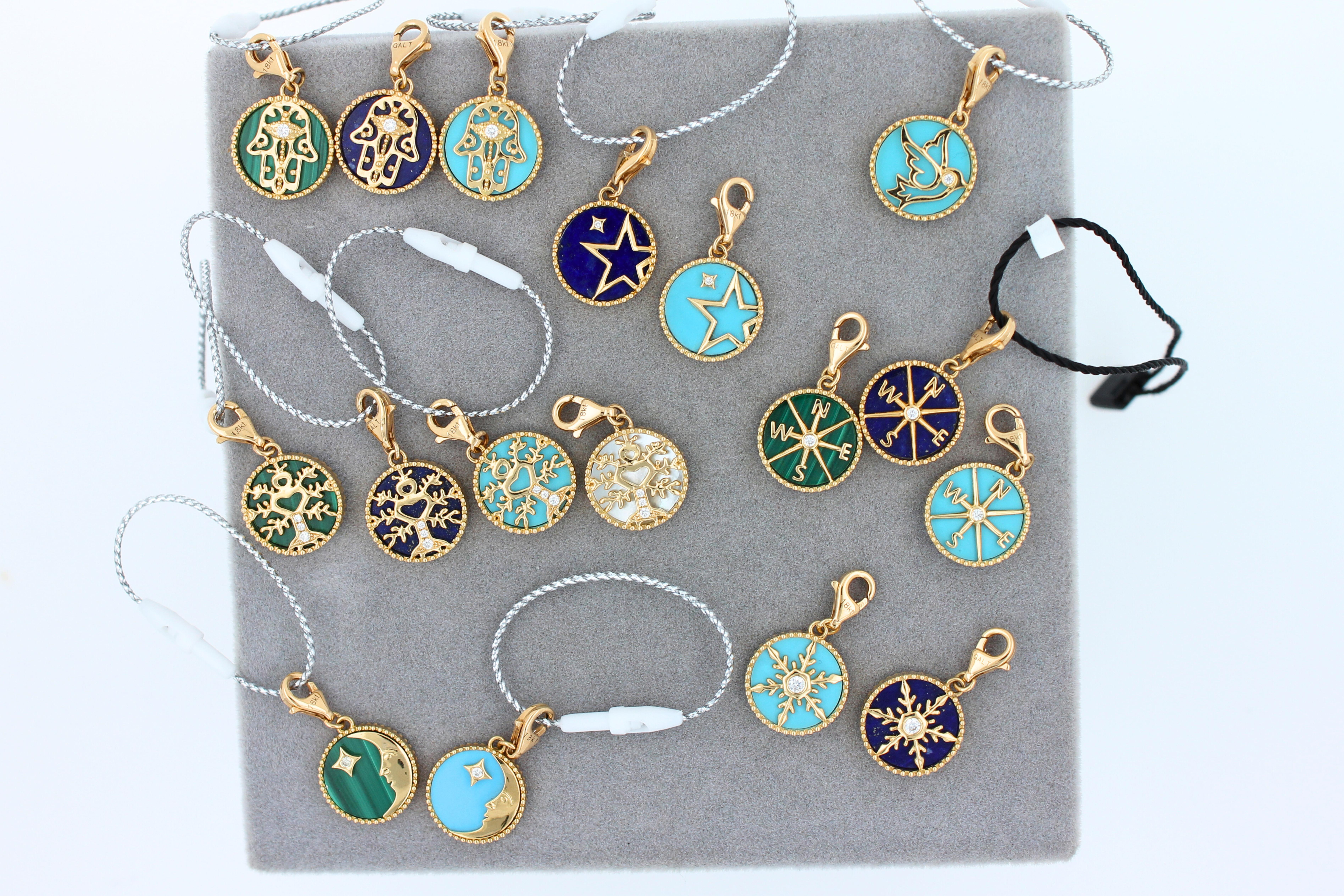 Diamond Tree of Life Yellow Gold Medallion Charm Teal Blue Turquoise Pendant For Sale 9