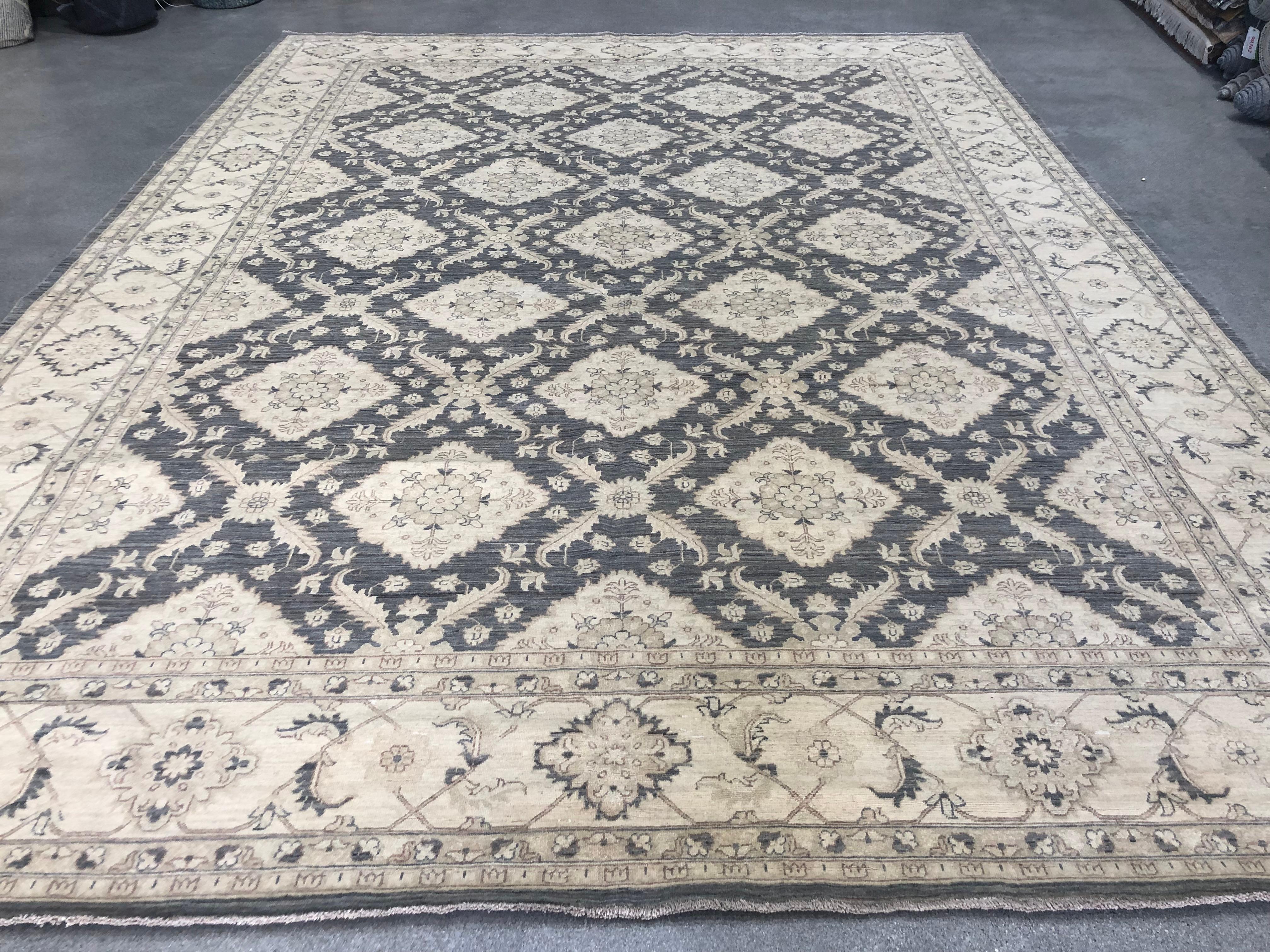 Hand-Knotted Diamond & Trellis Design Grey Wool Area Rug For Sale