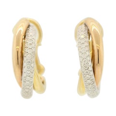 Boucles d'oreilles cerceau en or tricolore avec diamants