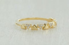 Diamond Triangle Alternating Band Unique Wedding Engagement 14k Solid Gold Ring