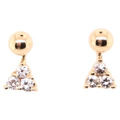 Diamond Triangle Dangle Drop .33ct Earrings Removable 14K Yellow Gold  F/VS
