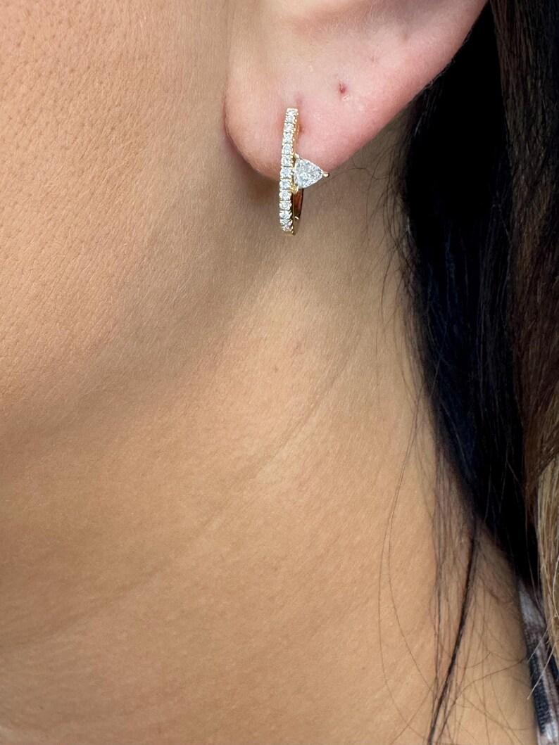 Diamond Triangle Design Hoop Earrings 0.42 Carats 14 Karat Yellow Gold 2.4 Grams