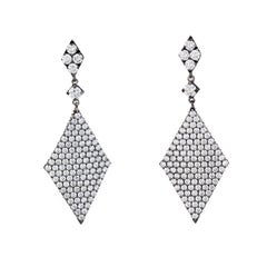 Diamond Triangle Pendant Drop Earrings 18 Karat Blackened Gold Estate