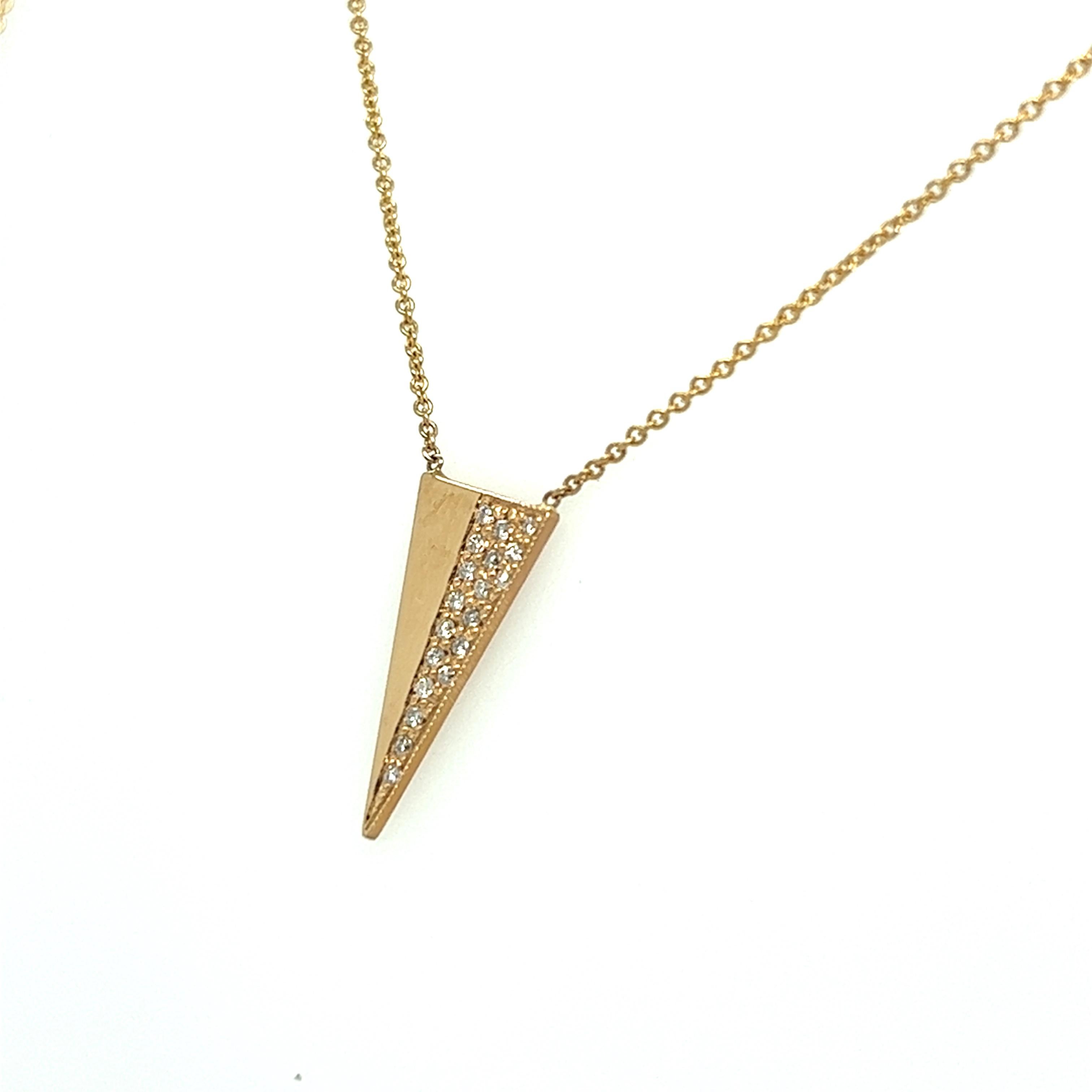 Contemporary Diamond Triangle Pendant Necklace 14K Yellow Gold For Sale
