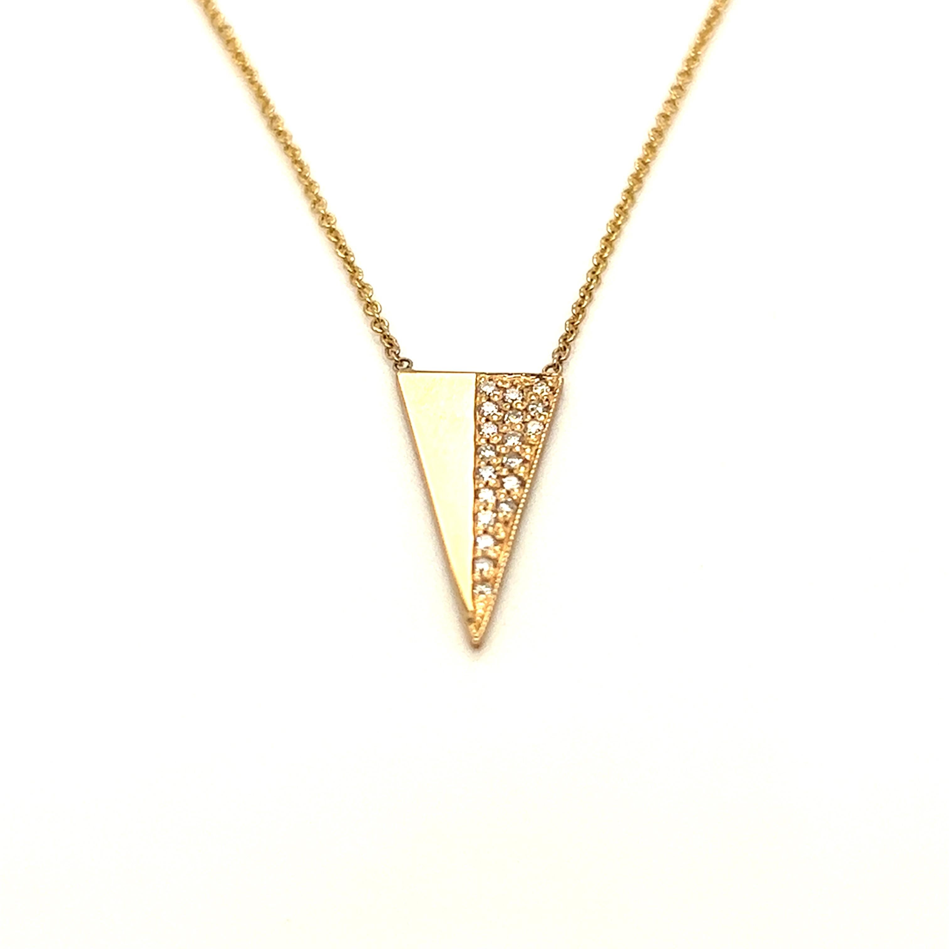 Round Cut Diamond Triangle Pendant Necklace 14K Yellow Gold For Sale