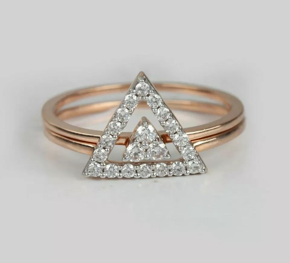 Art Deco Diamond Triangle Shape Double Stackable Band Ring 14k Gold Wedding Ring Gift. For Sale