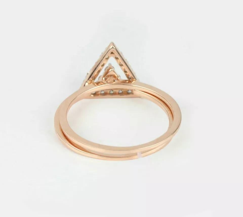 Round Cut Diamond Triangle Shape Double Stackable Band Ring 14k Gold Wedding Ring Gift. For Sale