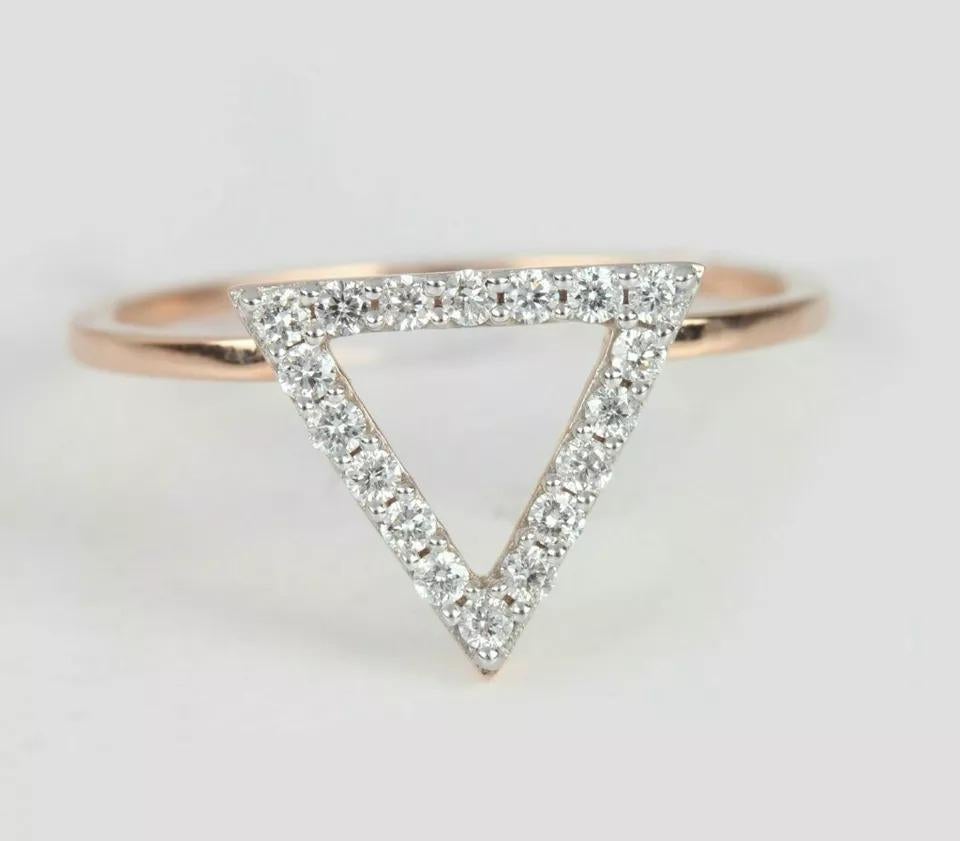 Diamond Triangle Shape Double Stackable Band Ring 14k Gold Wedding Ring Gift. For Sale 1