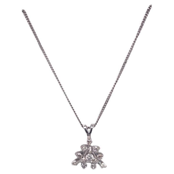 Diamond Triangle Sunburst Pendant .15 Carats on 18" Necklace in 14K White Gold