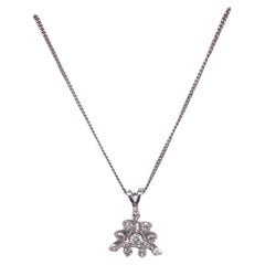 Diamond Triangle Sunburst Pendant .15 Carats on 18" Necklace in 14K White Gold