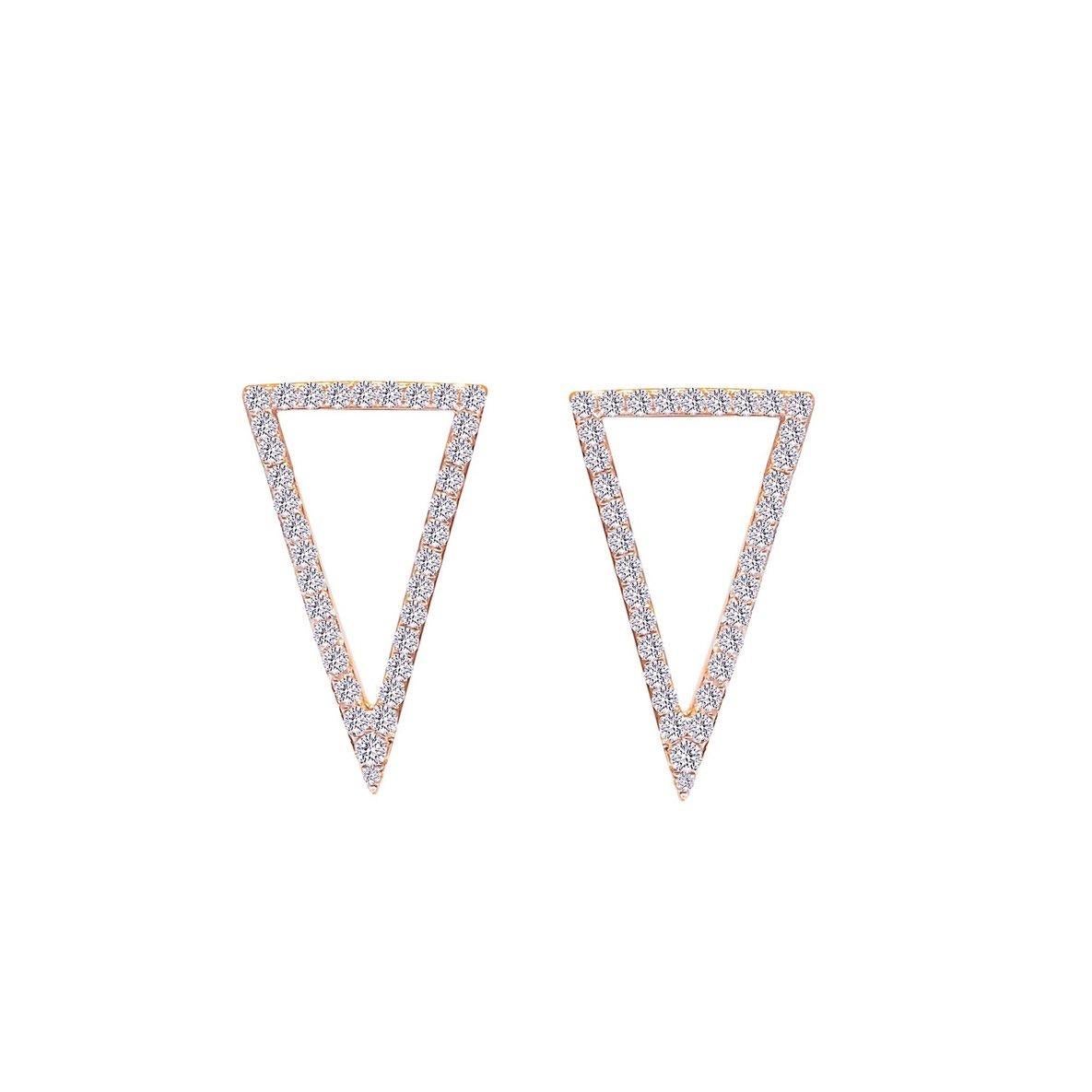 Round Cut Diamond Triangles Earring in 18 Karat Gold For Sale