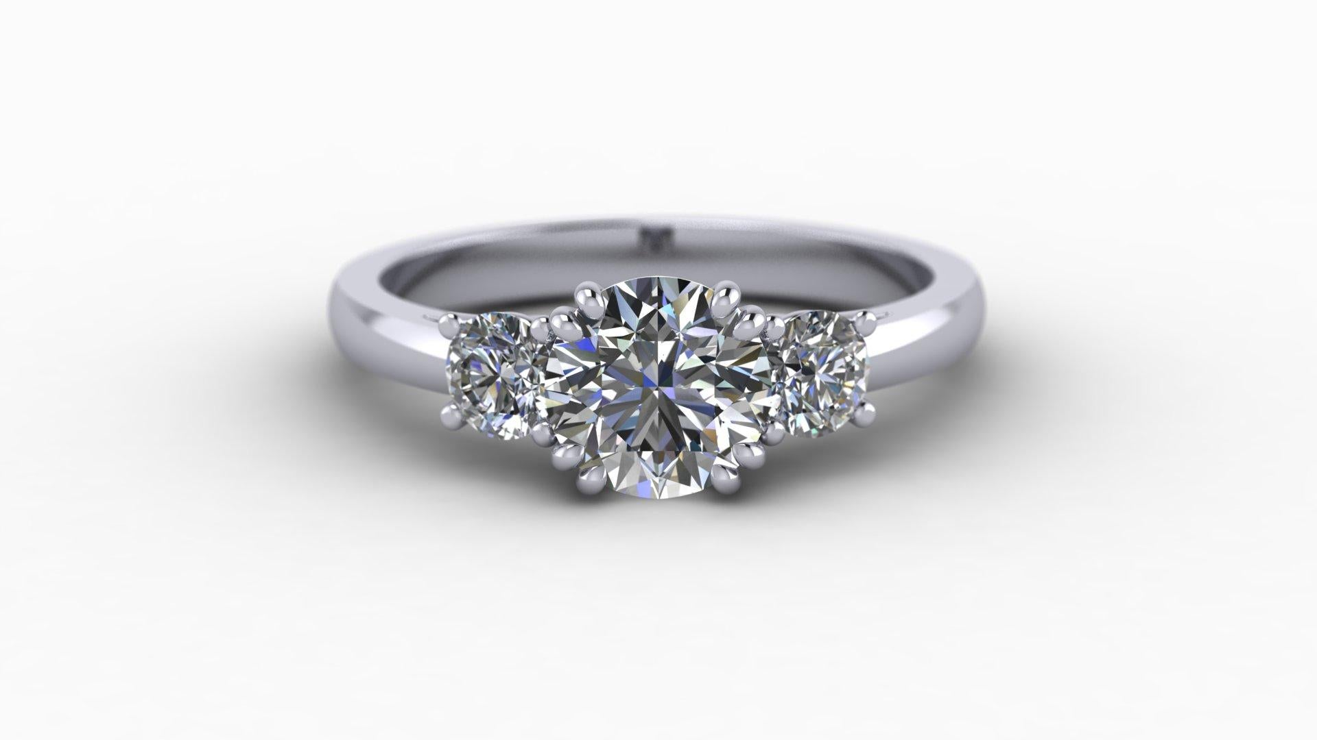 Contemporary 1 Carat, Round Cut Diamond Trilogy Engagement Ring For Sale