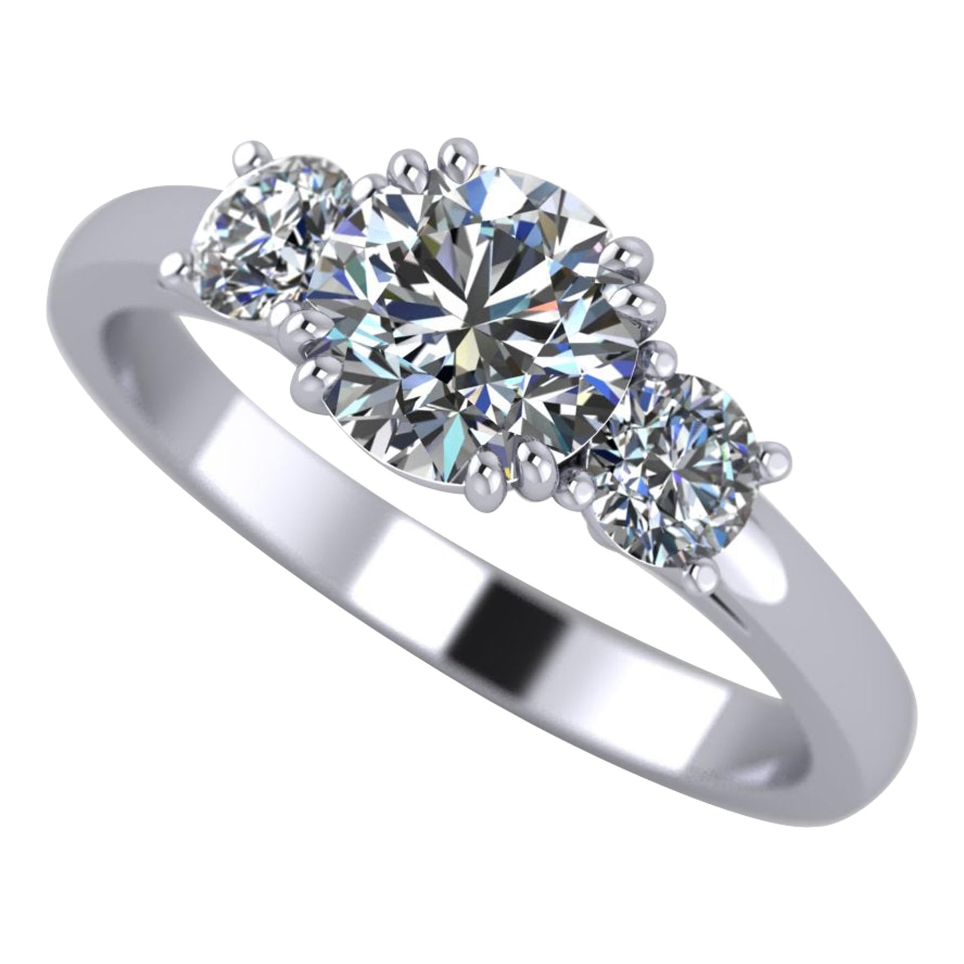 1 Carat, Round Cut Diamond Trilogy Engagement Ring For Sale