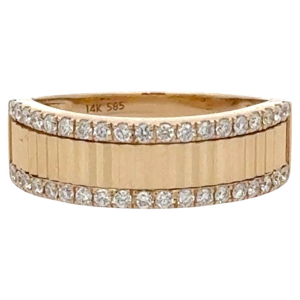 Diamond Trim Fluted Band Ring 0.33 Carats 14 Karat Yellow Gold