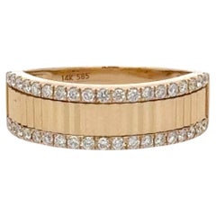 Diamond Trim Fluted Band Ring 0.33 Carats 14 Karat Yellow Gold