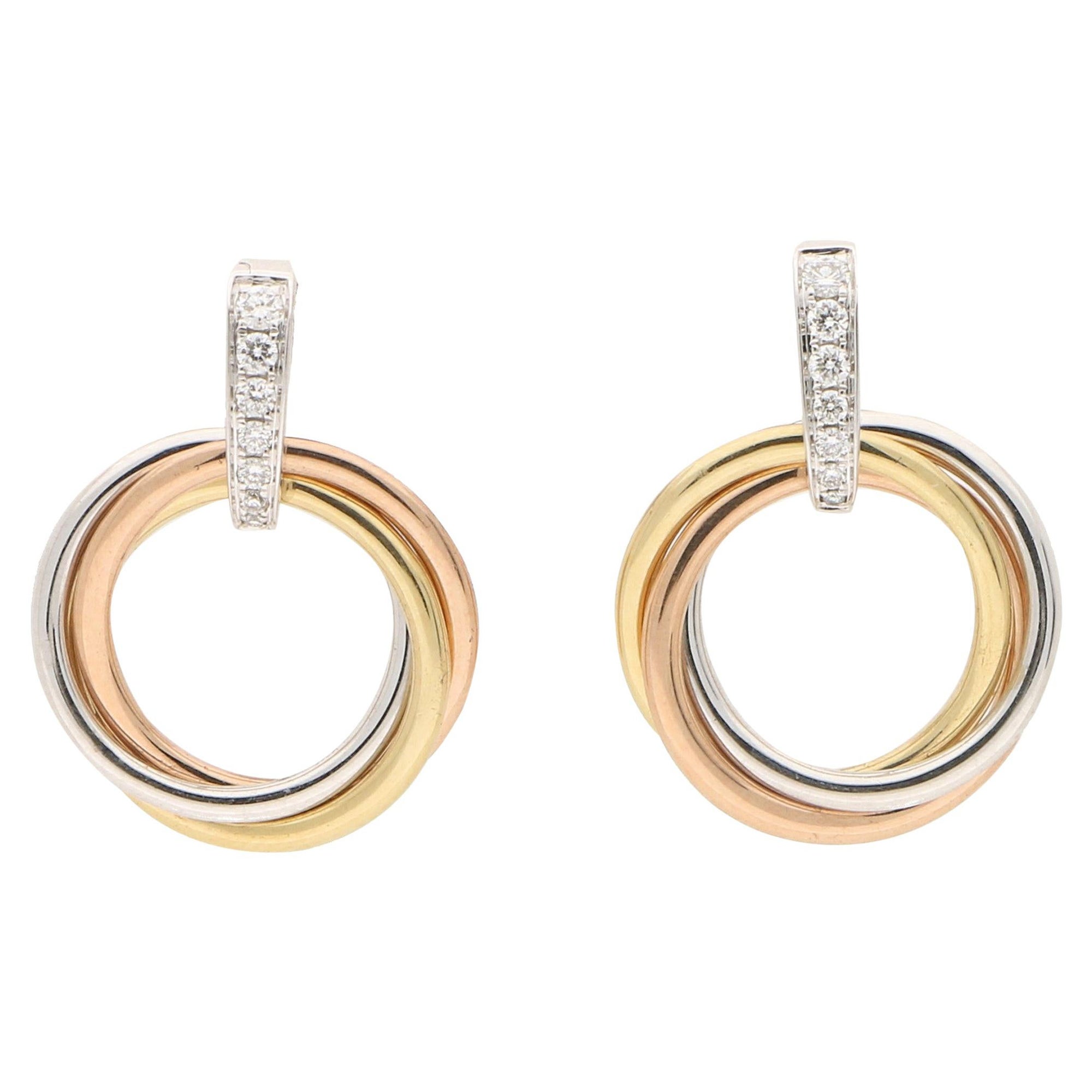 Juego de Pendientes Gota Trinidad de Diamantes en Oro Amarillo, Rosa y Blanco de 18 Kilates