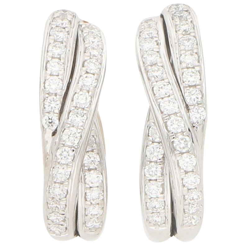 Diamond Trinity Huggy Hoop Earrings Set in 18 Karat White Gold