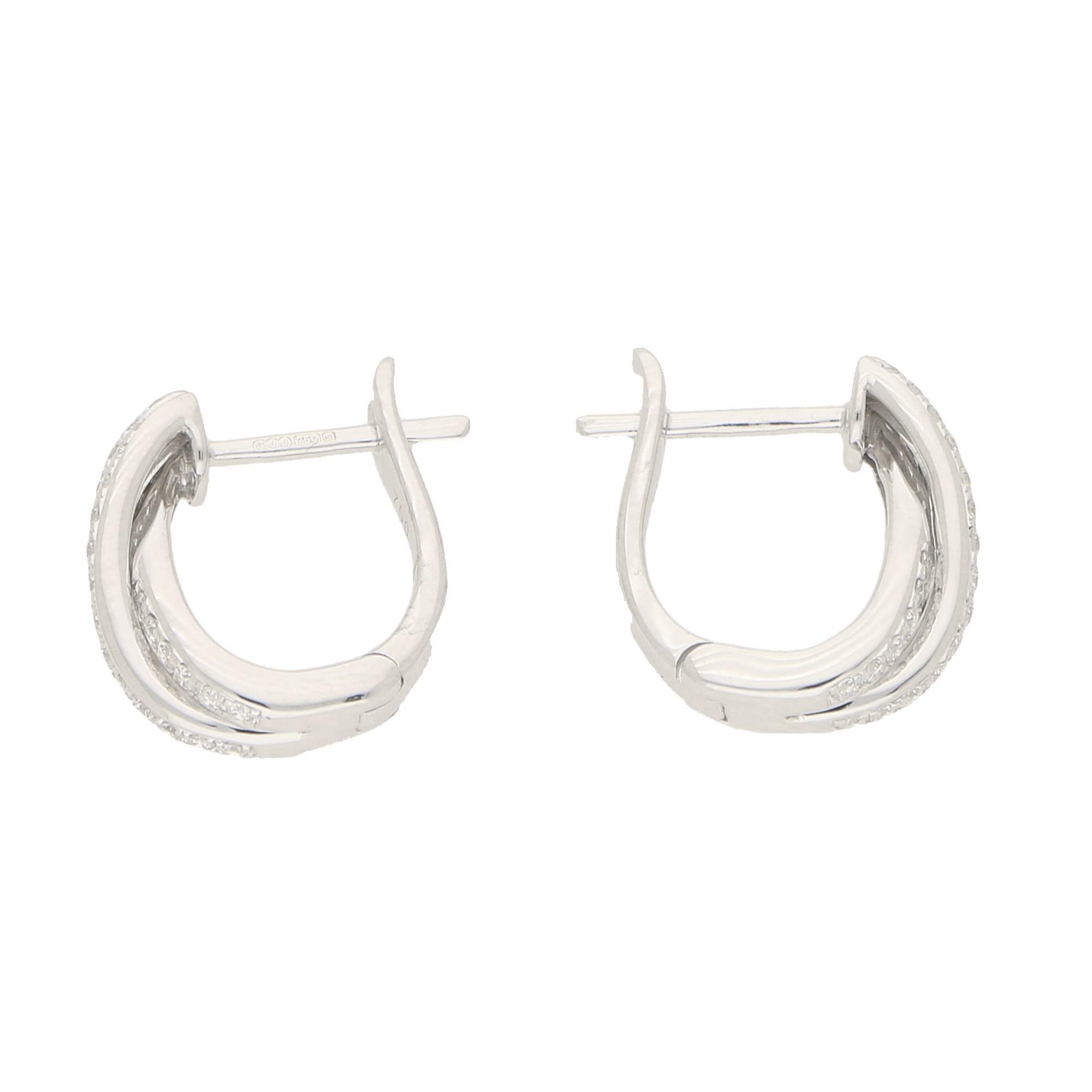 Modern Diamond Trinity Huggy Hoop Earrings Set in 18 Karat White Gold