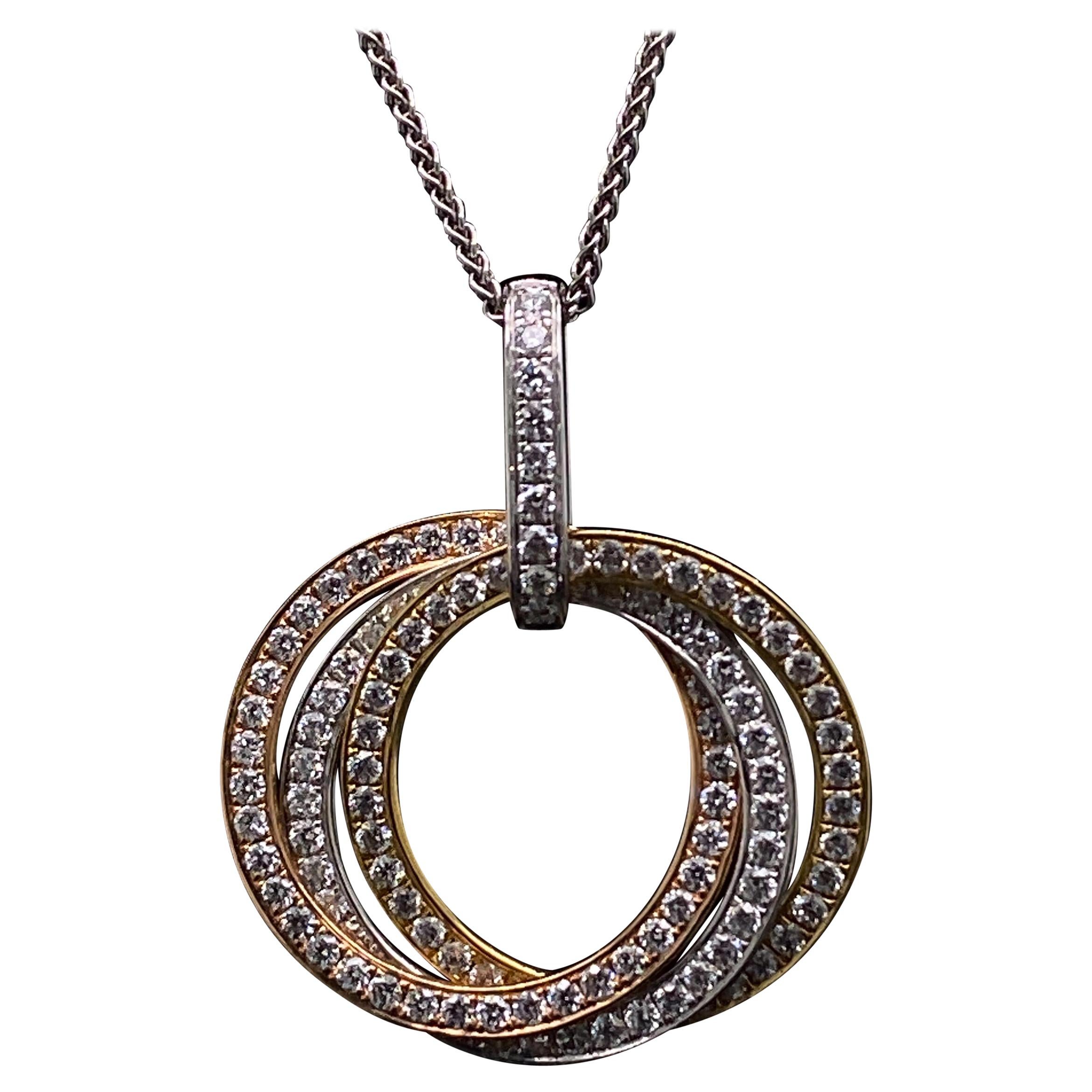 Diamond Trinity Pendant Necklace 18 Karat White Gold