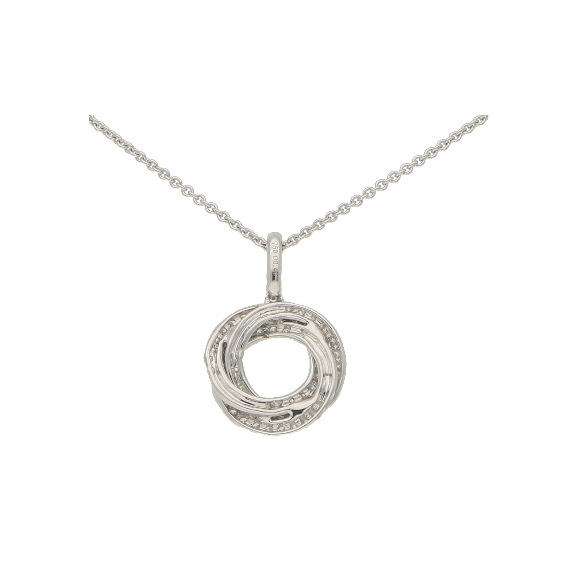 Round Cut Diamond Trinity Pendant Necklace Set in 18 Karat White Gold