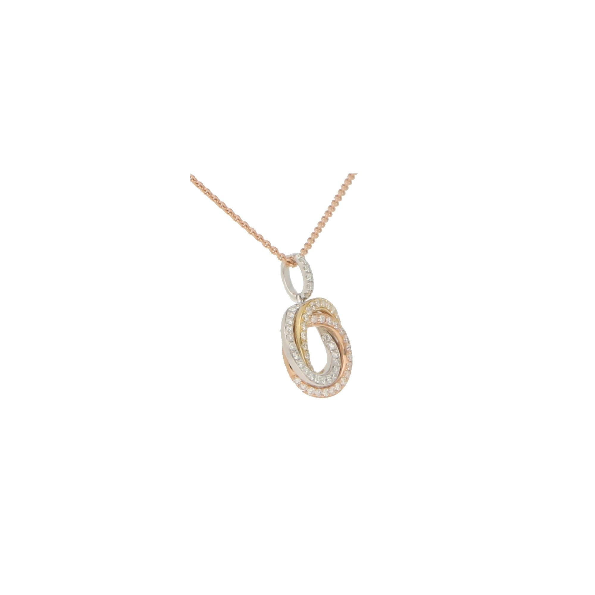 Modern Diamond Trinity Pendent Necklace Set in 18 Karat Yellow, Rose and White Gold